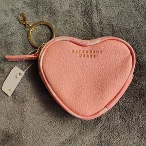 Bath & Body Works Gingham Pink Heart Pouch Coin Purse with Gold Keyring